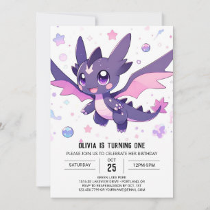 Little Dragon 1st Birthday Invitation