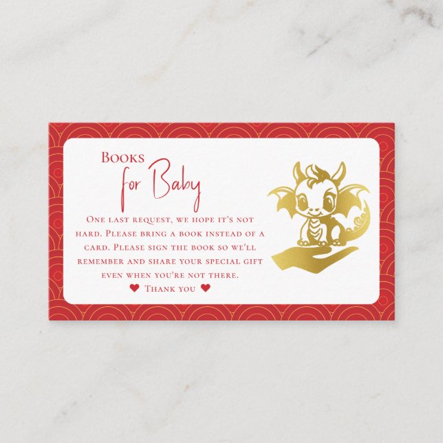 Little Dragon Baby Shower Books For Baby Enclosure Card (Front)