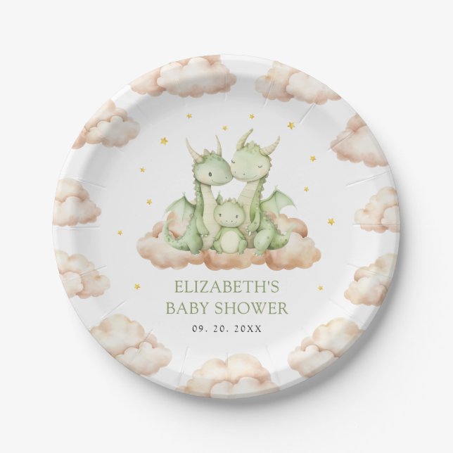 Little Dragon Baby Shower Paper Plate (Front)