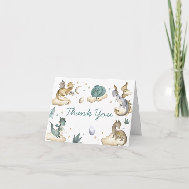 Little Dragon Baby Shower Thank You Card (Front)