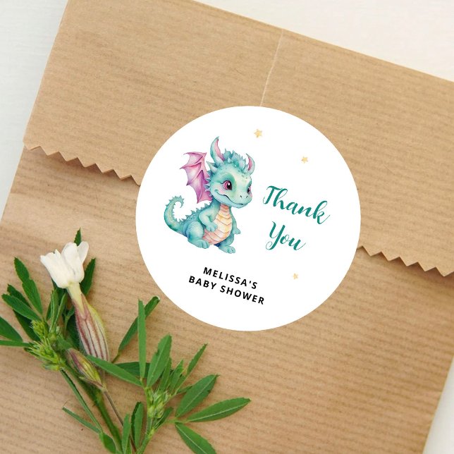 Little Dragon Baby Shower Thank You Classic Round Sticker (Creator Uploaded)