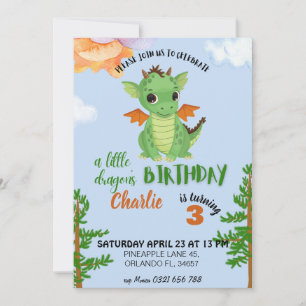 little Dragon Birthday Invite blue baby bday