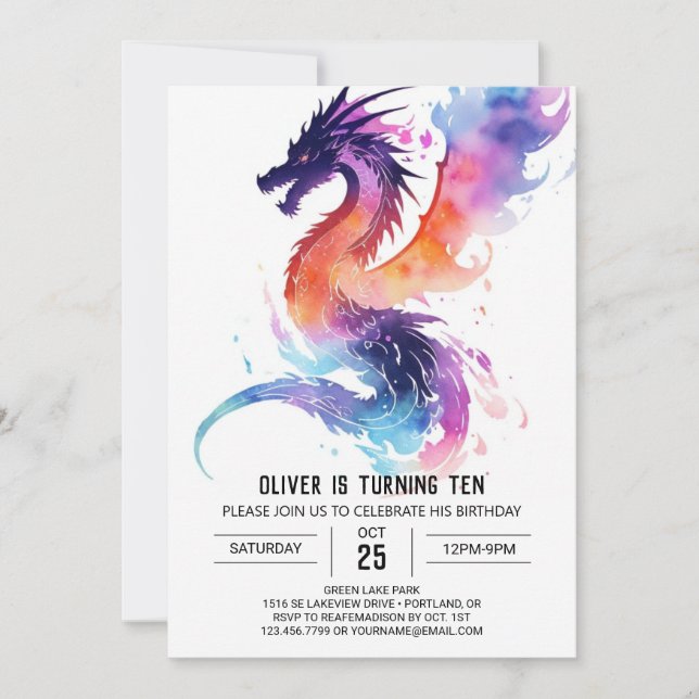 Little Dragon Dreams Birthday Invitation (Front)