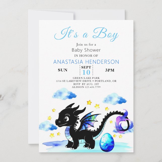 Little Dragon Egg Boy Baby Shower Invitation (Front)