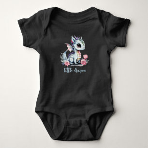 Little Dragon grey editable cute watercolor Baby Bodysuit
