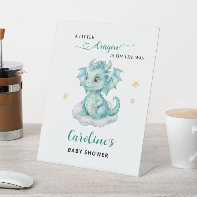 Little Dragon is on the Way Baby Shower Pedestal Sign (In SItu)