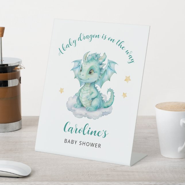 Little Dragon is on the Way Baby Shower Pedestal Sign (In SItu)