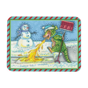 LITTLE DRAGON MELTING & SHOVELING SNOW, FUNNY CUTE MAGNET