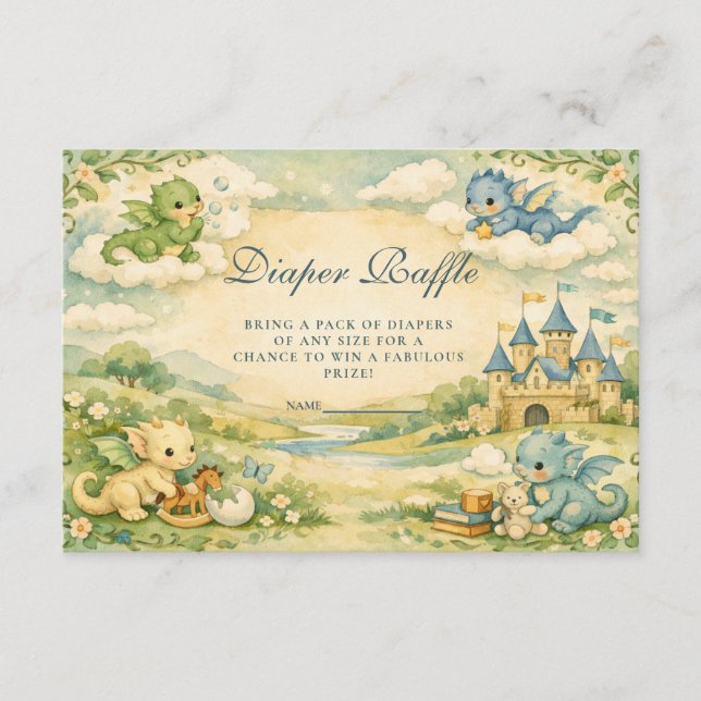 Little Dragon Storybook Diapper Raffle Enclosure Card (Front)