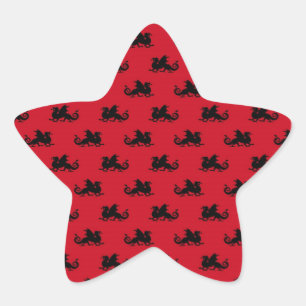 Little Dragons on Red Background Star Sticker