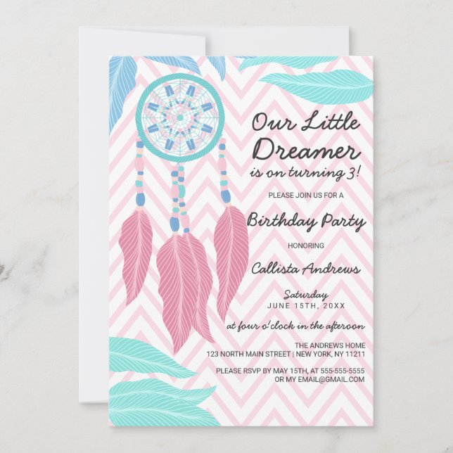 Little Dreamer Quote Dreamcatcher Birthday Party Invitation (Front)
