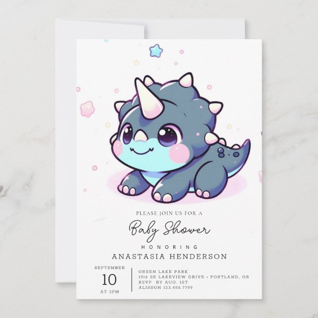 Little Dreamy Dinosaur Baby Shower Invitation (Front)
