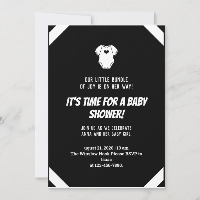 Little Dress Simple Black White Baby Shower Invitation (Front)