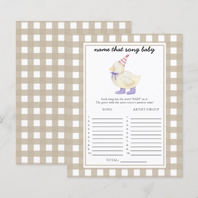 Little duck baby shower - Name that Baby Song (Front/Back)