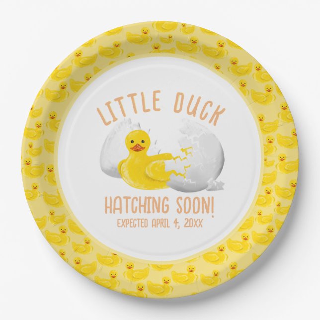 Little Duck Hatching Soon Baby Shower Invitation Paper Plate (Front)