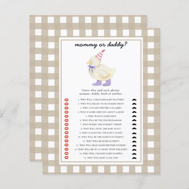 Little duck - mummy or daddy baby shower game (Front/Back)