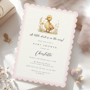 Little Duck Scallopped Baby Pink Girl Baby Shower Invitation