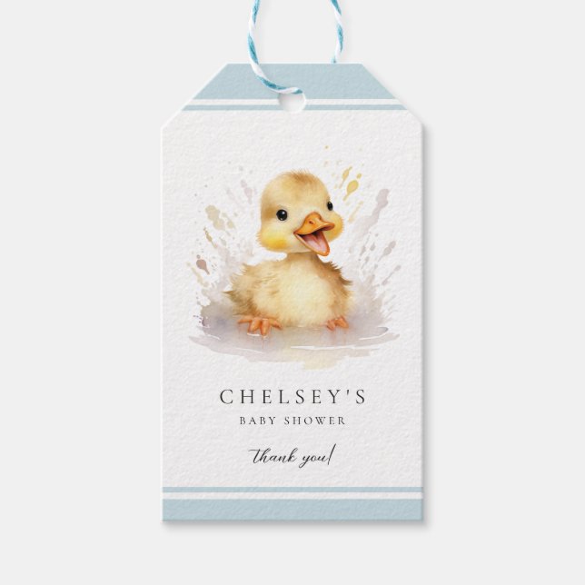 Little Duckling Baby Shower Blue Gift Tag (Front)