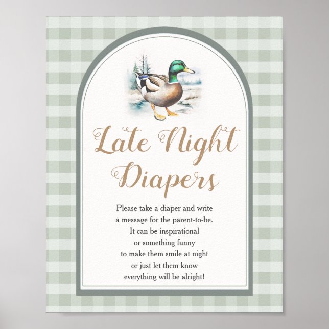 Little Duckling Baby Shower Late Night Diapers Poster (Front)