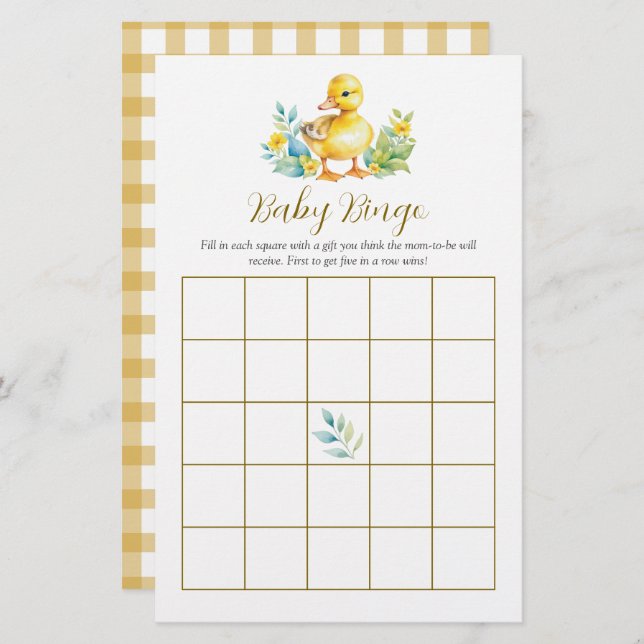 Little Duckling Duck Baby Shower Bingo Game (Front/Back)