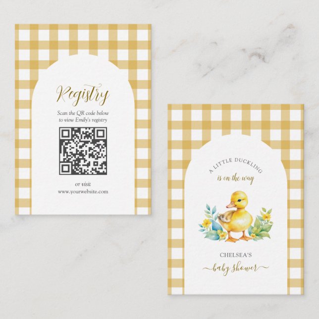 Little Duckling Duck Baby Shower Registry QR code Enclosure Card (Front/Back)