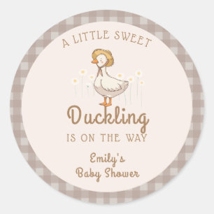 Little Duckling Farmhouse Gingham Baby Shower  Classic Round Sticker