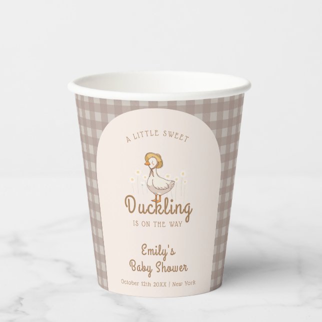 Little Duckling Farmhouse Gingham Baby Shower  Paper Cups (Front)