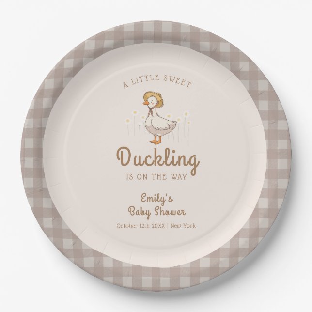 Little Duckling Farmhouse Gingham Baby Shower  Paper Plate (Front)
