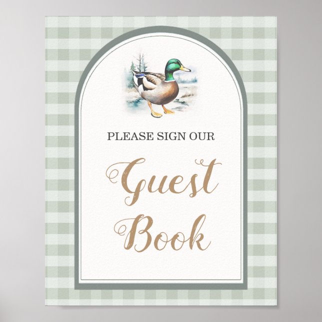 Little Duckling Gingham Baby Shower Guest Book (Front)