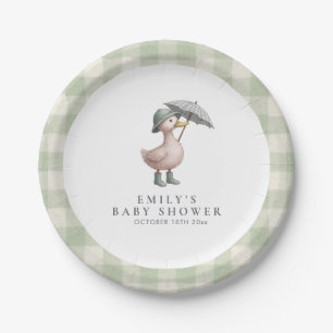 Little Duckling Green Gender Neutral Baby Shower Paper Plate