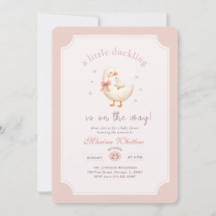Little Duckling on the Way Pink Bow Baby Shower Invitation