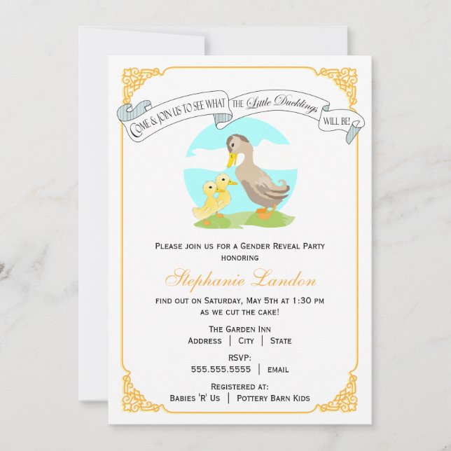 Little Ducklings | Twin Gender Reveal Baby Shower Invitation (Front)