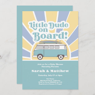 Little Dude on board retro baby shower Invitation