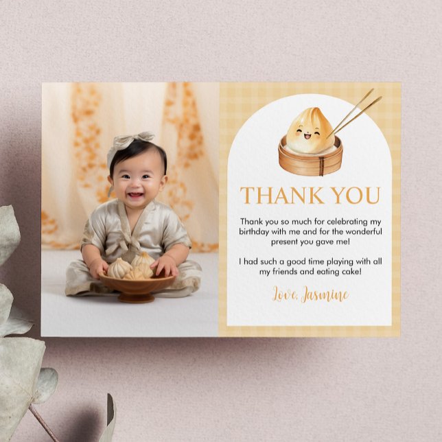 Little Dumpling 1st Birthday Photo Thank You Card (Creator Uploaded)