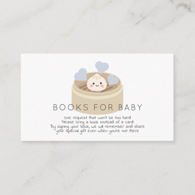 Little Dumpling Baby Shower Blue Book Request Enclosure Card (Front)