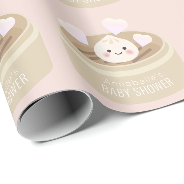 Little Dumpling Baby Shower Pink Wrapping Paper (Roll Corner)