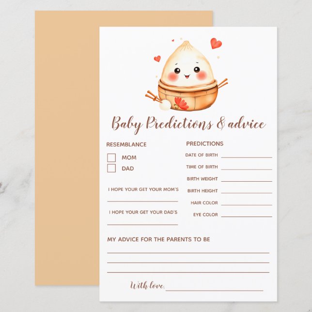 Little Dumpling Baby Shower Predictions & Advice (Front/Back)