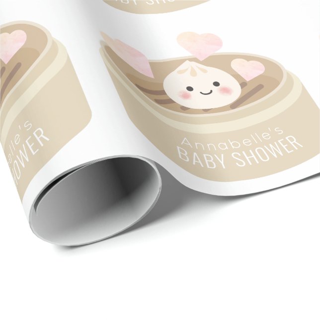 Little Dumpling Baby Shower White Wrapping Paper (Roll Corner)
