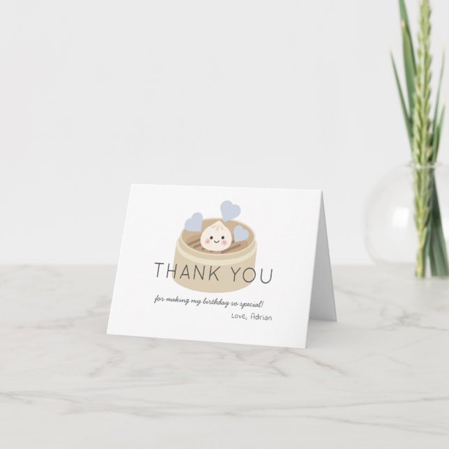 Little Dumpling Birthday Blue Boy Thank You Card (Front)