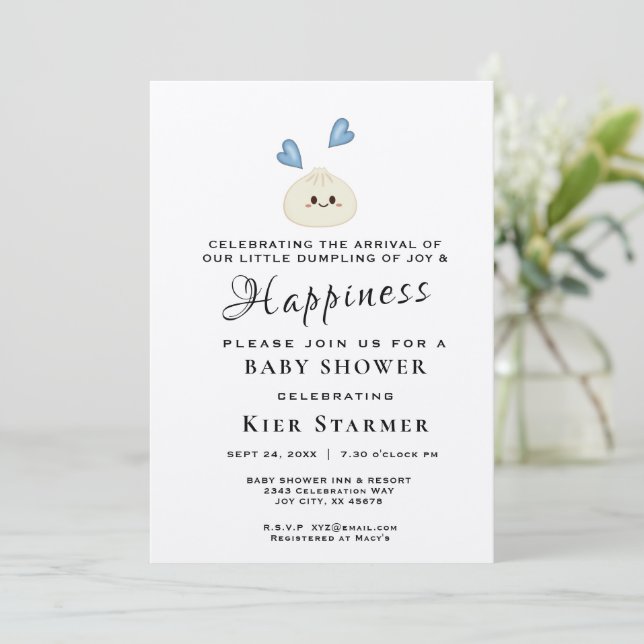 Little Dumpling Blue Baby Shower Invitation (Standing Front)