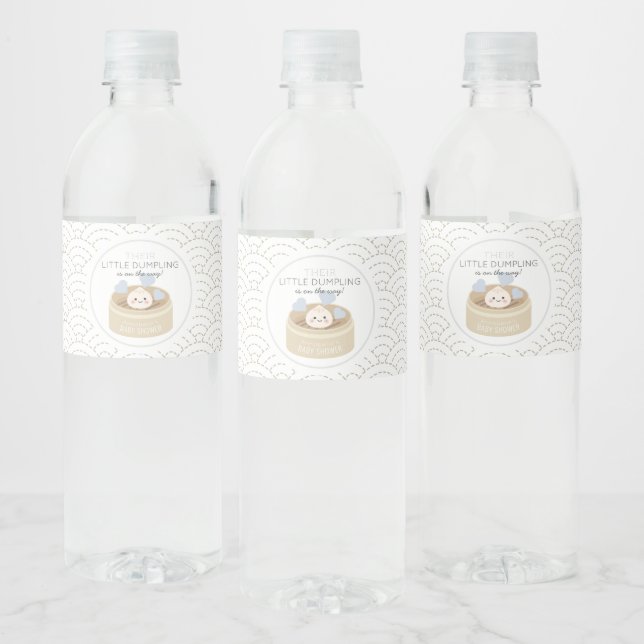 Little Dumpling Blue Baby Shower Water Bottle Label (Bottles)