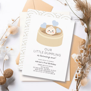 Little Dumpling Blue Boy 1st Birthday Invitation