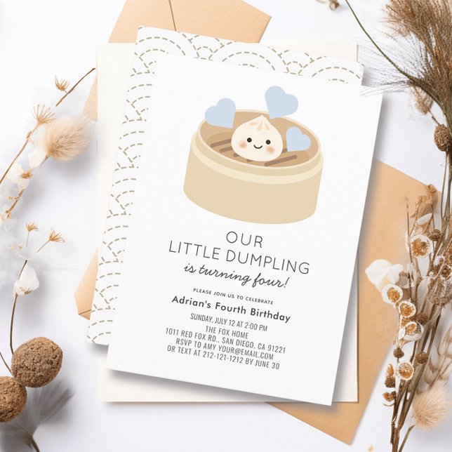 Little Dumpling Blue Boy Birthday Invitation (Creator Uploaded)