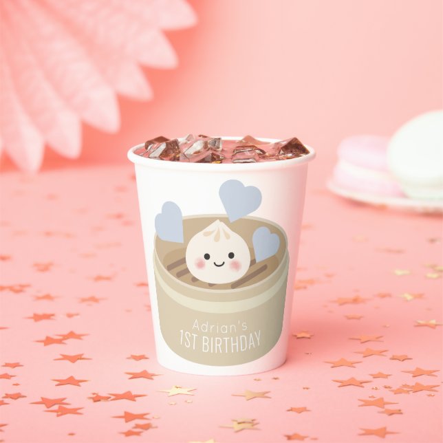 Little Dumpling Blue Boy Birthday Paper Cups (Insitu)