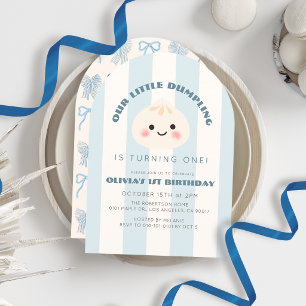 Little Dumpling Blue Stripes Boy 1st Birthday Invitation