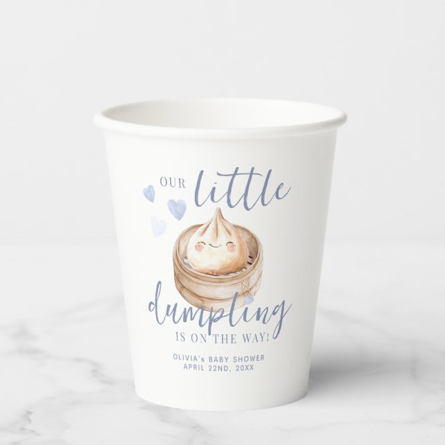 Little Dumpling Blue Watercolor Baby Shower Paper  Paper Cups (Front)