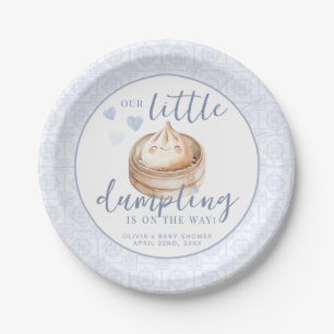Little Dumpling Blue Watercolor Baby Shower Paper Plate