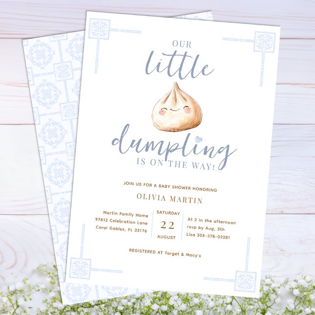 Little Dumpling Blue Watercolor Boy Baby Shower Invitation (Adorable dumpling baby shower Invitation - BLUE)