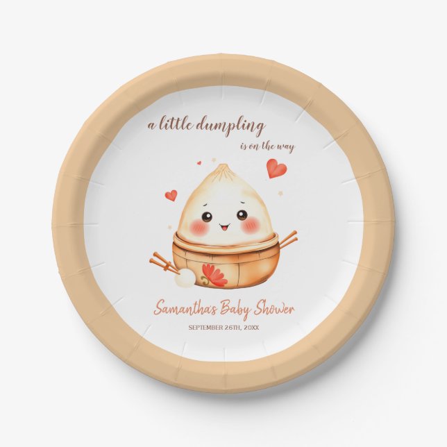 Little Dumpling Cute Watercolor Baby Shower Paper Plate (Front)
