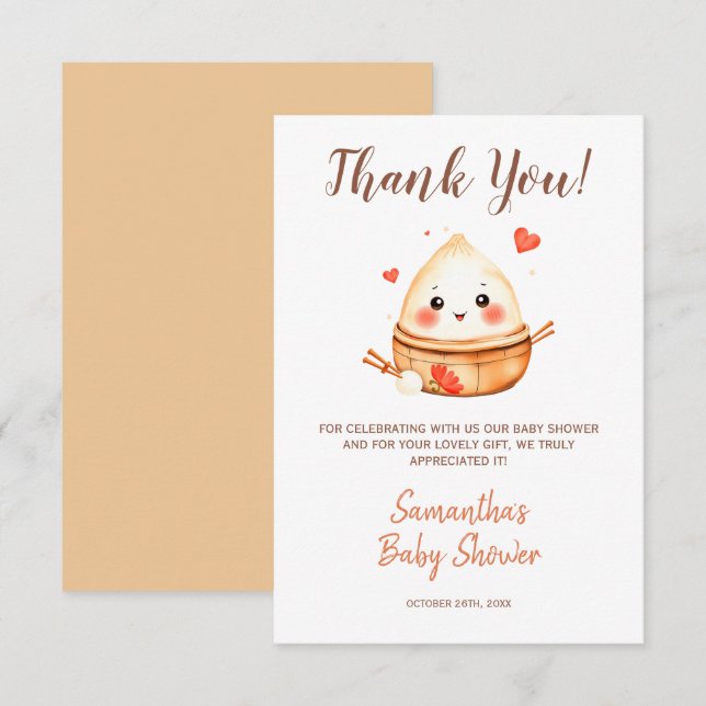 Little Dumpling Cute Watercolor Baby Shower Thank You Card (Front/Back)
